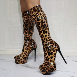 <b>Leopard</b> Prints Platform Women's Knee High <b>Boots</b> Back Zipper Stiletto Ladies Long Night Party Heels Shoes - Product Image 5