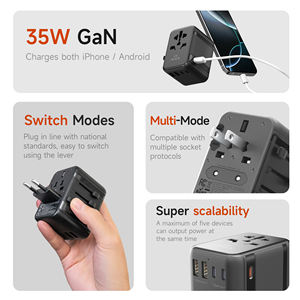 Mini Adaptador de Corriente Universal Multienclume, <span class=keywords><strong>Cargador</strong></span> de Pared de Viaje Seguro con Carga Rápida PD GaN de 35W, Enchufe Integrado con Interruptor para EE. UU., UE, AU, RU, TH - Product Image 1