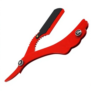 Rasoir en acier inoxydable rouge avec manche métallique, lame simple, outil de rasage du visage et de la tête pour hommes, barbiers et coiffeurs - Product Image 5