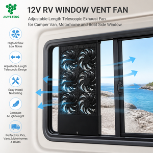 พัดลมระบายอากาศไฟฟ้า 12V DC สำหรับรถบ้าน พลาสติก ปรับความยาวได้ แบบยืดหด สำหรับรถแคมป์เปอร์ รถบ้าน เรือ <span class=keywords><strong>หน้าต่าง</strong></span>ด้านข้าง - Product Image 1