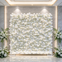 EG-M041 5D 8ft X 8ft Mur de fleurs artificielles en tissu de soie enroulable, roses réalistes et douces, blanches, pour décoration de toile de fond de mariage
