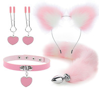 Ensemble populaire d'accessoires de bondage pour lesbiennes : Plug anal en métal, queue de lapin/renard/chat, pinces à tétons, bandeau, oreilles de chat et autres jouets sexuels SM