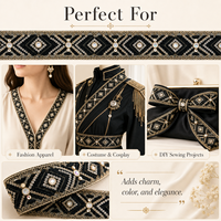 Bordure géométrique brodée Or Noir 4,5 cm de large avec sequins et strass pour robes, costumes, travaux manuels de couture et accessoires de décoration
