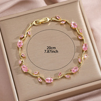 Pulsera de Hoja de Latón Chapado en Oro Genuino con Piedras de Zirconia, Joyería de Alta Calidad Antideslustre