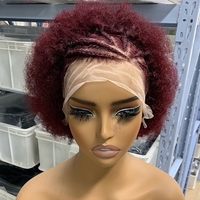 Perruque en cheveux humains 13x4 Full Lace, Perruque Afro Kinky Curly couleur 99J, Cheveux bouclés pour tresses pour femmes