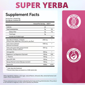 Yerba Mate en Polvo, Polvo de Té de Limonada de Frambuesa, Apoyo para la Concentración y la Salud Intestinal, 30 Porciones Super Yerba - Product Image 4