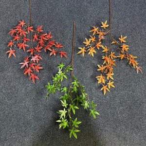 Rama de Hojas de Arce Artificiales de 30cm-100cm, Plástico Verde, Naranja y Rojo, Decoraciones para Bodas, Arreglos Florales y Paisajismo - Product Image 2