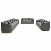 Graues PU-Leder 3-teiliges Sofa-Set Modernes Gebogenes Gestepptes Sofa mit Goldfarbener Metallbasis Luxuriöse Wohnzimmer-Eckcouch Möbel