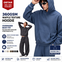 Sweat à capuche personnalisé avec logo OEM ODM, texture gaufrée 360 GSM, coupe ample et oversize pour homme, épaules tombantes, style streetwear