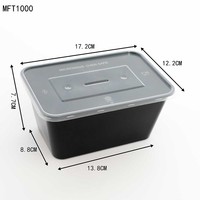 Récipient alimentaire jetable carré noir clair en plastique à emporter boîte alimentaire rectangulaire en plastique boîtes à lunch