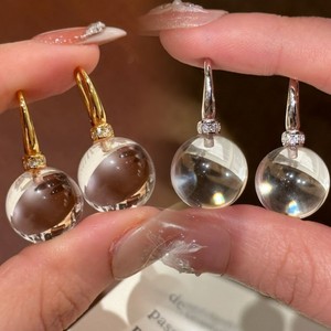 King Silver Jewelry S925 Sterling Silver Gold Plated <b>Crystal</b> <b>Ball</b> Drop Earrings Everyday Wear - Product Image 4