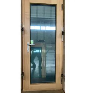 Penjoy Modern entry wooden exterior front door triple pane glass swing doors passive house doors