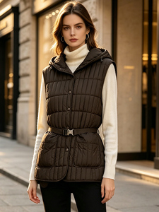 Janveny 2026 Nouvelle Collection Automne Hiver Gilet matelassé <span class=keywords><strong>sans</strong></span> manches pour <span class=keywords><strong>femme</strong></span>, 90% duvet de canard blanc, à capuche, ceinturé, simple boutonnage - Product Image 2