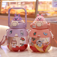 1000ml mignon enfants grand ventre dessin animé ours tasse étanche enfants bouteille d'eau avec paille/sangle pour les cadeaux de Camping en plein air