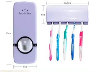 Bathroom Accessories Set Storage Rack Automatic Toothpaste Dispenser Squeezer Wall Mount Dust-proof Toothbrush Holder