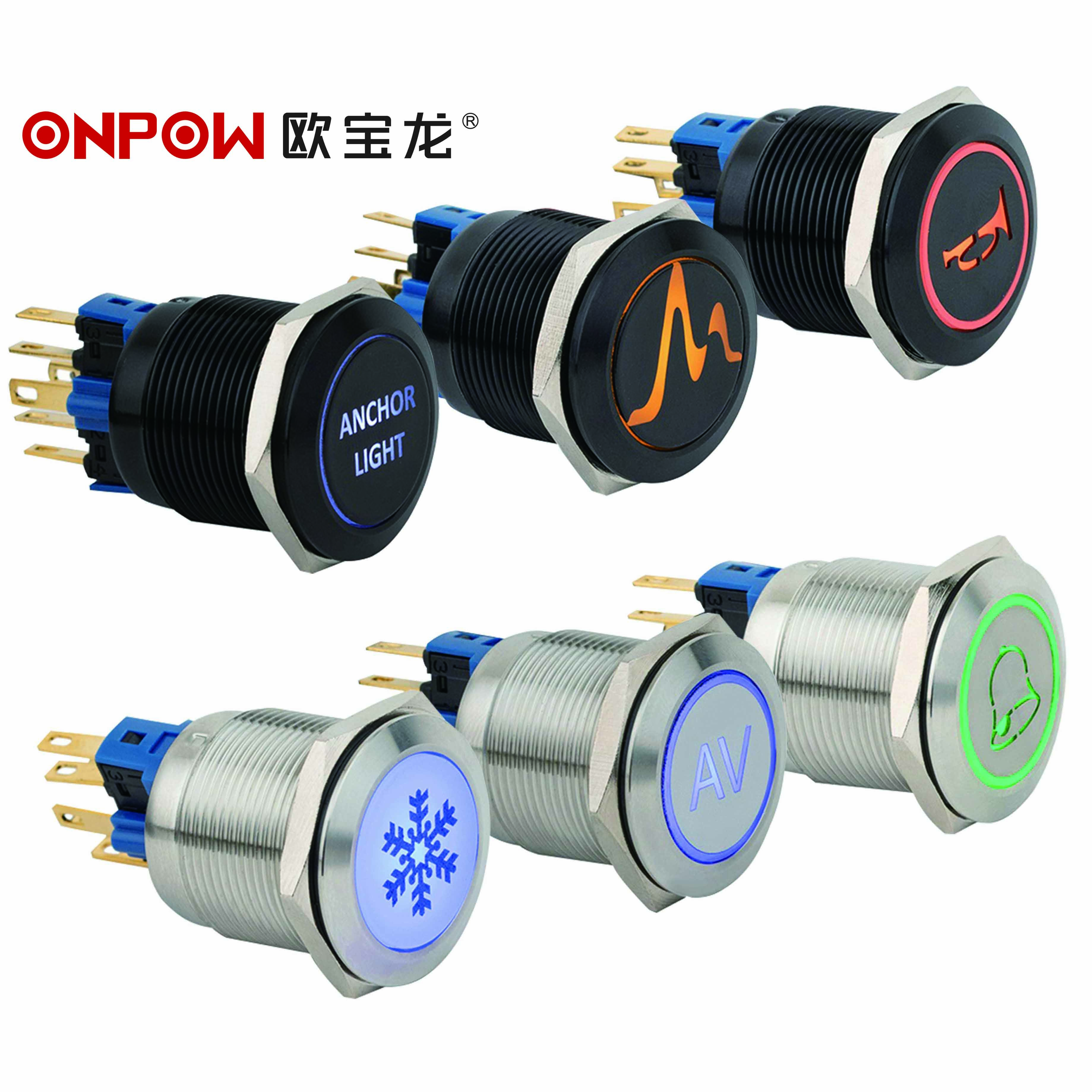 Индивидуальный Светодиодный металлический кнопочный переключатель с символами, 22 мм, фабричная розетка, производитель, OEM, серия GQ22