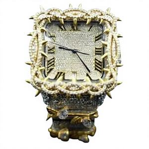 Montre Moissanite en Acier Inoxydable avec Cadran Carré et Chaîne Maille Cubaine Givrée, Résistance à l'Eau 10 ATM, Style Hip Hop, Cadeau pour Mari - Product Image 1