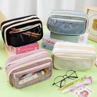 Trousse à crayons multifonctionnelle transparente à neuf couches en nylon avec fermeture éclair, grande capacité, idéale pour la papeterie - Offre spéciale