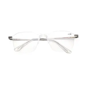高品质奢侈品牌无框太阳阅读器眼镜定制标志一体式镜片双焦点太阳镜