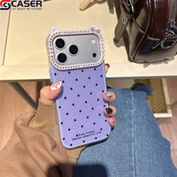 Coque de téléphone 2-en-1 à pois scintillants motif dessin animé pour iPhone 11 Pro Max, 12, 13, avec diamants mignons et cadre d'appareil photo Chat KT pour 17, 18 Pro Max