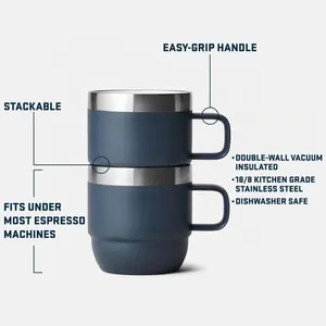 PURPLESEVEN Caneca de café empilhável de aço inoxidável com parede dupla de 6 onças isolada a vácuo e copo térmico de café expresso com alça de metal