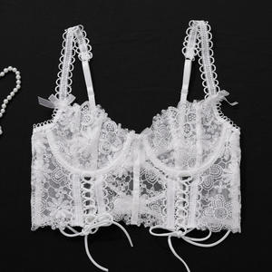 036L yüksek kalite kadınlar seksi iç çamaşırı 2 parça iç çamaşırı seti beyaz dantel korse iç çamaşırı egzotik oymak - Product Image 3