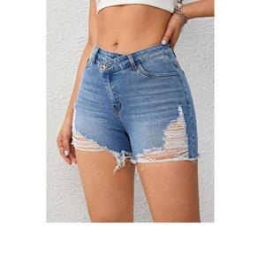 Shorts en jean respirants et ajustés pour femmes, à la mode, avec taille élastique – Shorts en jean décontractés extensibles pour l'été - Product Image 2