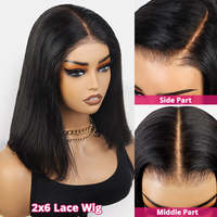 Peluca frontal de encaje sin pegamento 2*6 Kim Closure 13X4 de cabello virgen Remy vietnamita con gorra elástica, estilo bob personalizable para mujer