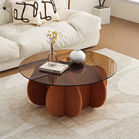 Table basse en verre trempé de luxe, minimaliste et contemporaine avec cadre en bois pour la maison, le bureau ou l'école