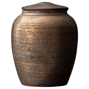 Boîte à thé en céramique rétro, petite boîte ronde avec couvercle en bois, pot de stockage hermétique pour les voyages et la maison - Product Image 4
