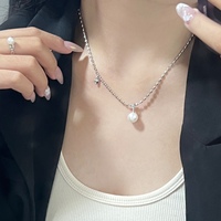 Collier en or 14 carats bicolore avec perle cœur, perle d'eau douce Edison ronde parfaite de 9-10 mm, bijou simple et frais pour la clavicule