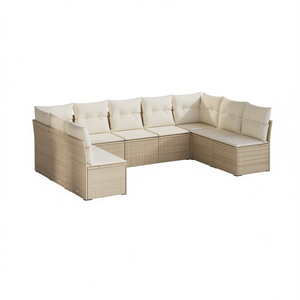 Ensemble de canapés de jardin beige crème blanc en rotin, mobilier d'extérieur, coussins imperméables, design contemporain - Product Image 1