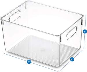 Papelera organizadora apilable y transparente para el hogar, <span class=keywords><strong>cesta</strong></span> de plástico para almacenamiento de alimentos, con asas de recorte, caja acrílica - Product Image 5