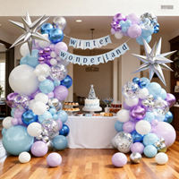 Kit d'arche de guirlande de ballons étoiles argentées bleu glace et violet, ballons en latex avec confettis, décoration d'anniversaire pour fille sur le thème du pays des merveilles d'hiver