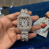Montre mécanique unisexe en acier inoxydable avec cadran en cristal saphir, style hip-hop sport, incrustée de diamants Moissanite, avec alarme