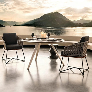 Conjunto de Comedor para Exteriores, Sofá de Ratán y Teca Impermeable, Muebles Minimalistas para Sala de Estar, Patio, Balcón, Jardín, Protección Solar - Product Image 1