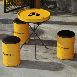 Conjunto de Mesa y Sillas para Cafetería de Té con Leche, Tambor de Aceite Personalizado, Estilo Creativo, Comercial, Industrial, Moderno, Metálico, Área de Descanso - Product Image 6