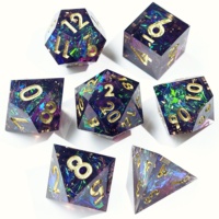 LuxeRoll – Ensemble de 7 dés en résine Galaxy Dark Sharp Edge, dés polyédriques à chiffres dorés pour DND, jeux de société TRPG, collection, cadeau