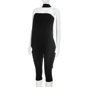 Viviblook Q26JP134 Mono de una pieza ajustado sin mangas y sin tirantes con malla y parches de color liso para mujer con pañuelo - Product Image 3
