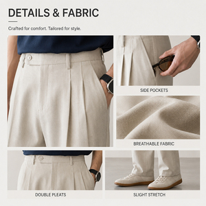 Lyocell <b>Linen</b> Blend <b>Men's</b> Draped <b>Casual</b> Pants Solid Color Long <b>Trousers</b> Custom Logo Premium Soft Breathable Summer Bottom - Product Image 3