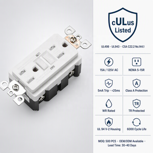 เต้ารับ GFCI แบบทดสอบตัวเองได้ BAREP CULus Listed 15A 125V รุ่น TR WR พร้อมไฟ LED สำหรับใช้ภายนอกอาคาร เช่น ห้องครัวและห้องน้ำ - Product Image 2