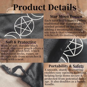 Bolsa de Terciopelo Negra con Cordón y Logotipo Personalizado, Bolsa <span class=keywords><strong>para</strong></span> Cartas del Tarot con Símbolos Misteriosos <span class=keywords><strong>para</strong></span> Cartas, Dados, Cristales, <span class=keywords><strong>Runas</strong></span> - Product Image 6