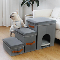 Escaleras Plegables de 3 Niveles para Mascotas con Caja de Almacenamiento, Escalera Antideslizante para Perros y Gatos para Cama, Sofá, Ventana, Escalones Portátiles para Mascotas Pequeñas