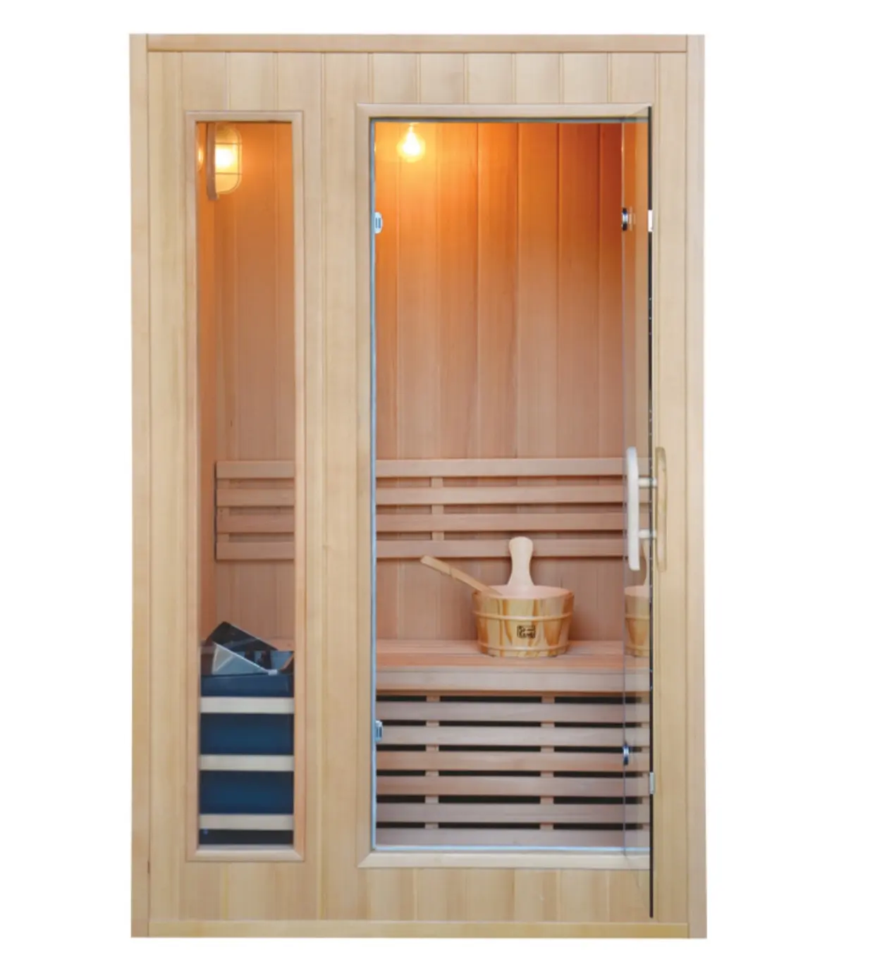 Sala de estar com sauna a vapor para pessoas, sauna tradicional ao ar livre