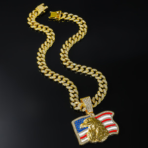 New Unique Design Gold Plated Flag Eagle <b>Head</b> Pendant Necklace Alloy Rhinestone Cool Hiphop <b>Style</b> Men's Necklace Wholesale - Product Image 5