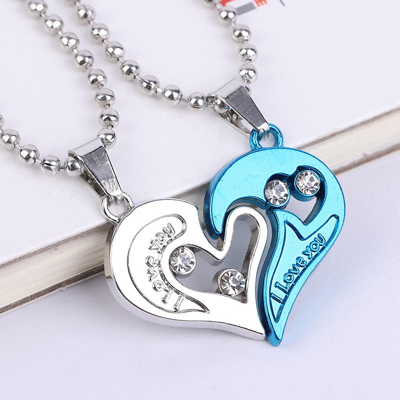 Hot Sale Couple Crystal Heart Necklace 2pc Trendy Jewelry