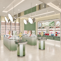 OEM Beauty-Shop Möbel-Vitrine mit Make-up-Präsentationsständern, LED-Wandregalen und Aufbewahrungsschränken für Einzelhandelsgeschäfte