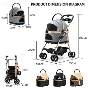 Poussette pliable détachable pour chiens, légère, avec absorption des chocs, 4 roues - Product Image 2