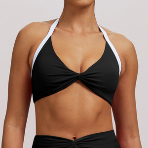 Soutien-gorge de yoga à col croisé plissé, dos élégant, respirant, en nylon, couleur unie, pour la course et le sport - Product Image 5