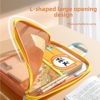 Bolsa de malla con cremallera de clasificación multicapa en forma de L tridimensional de dos tonos, diseño portátil para almacenamiento de libros y archivos